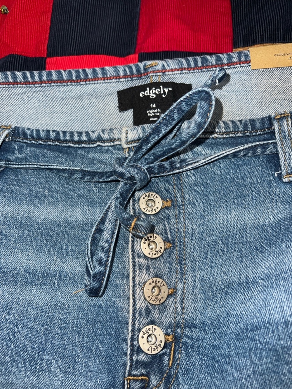 NWT Edgely High-Rise Distressed Blue Denim Shorts with Button Fly - Picture 4 of 5